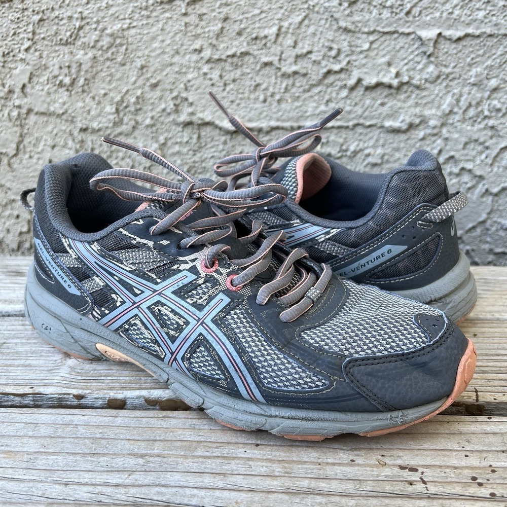 ASICS Shoes Women Size 9 Gel Venture 6 Trail Running Pink Grey T7G6N No Insoles